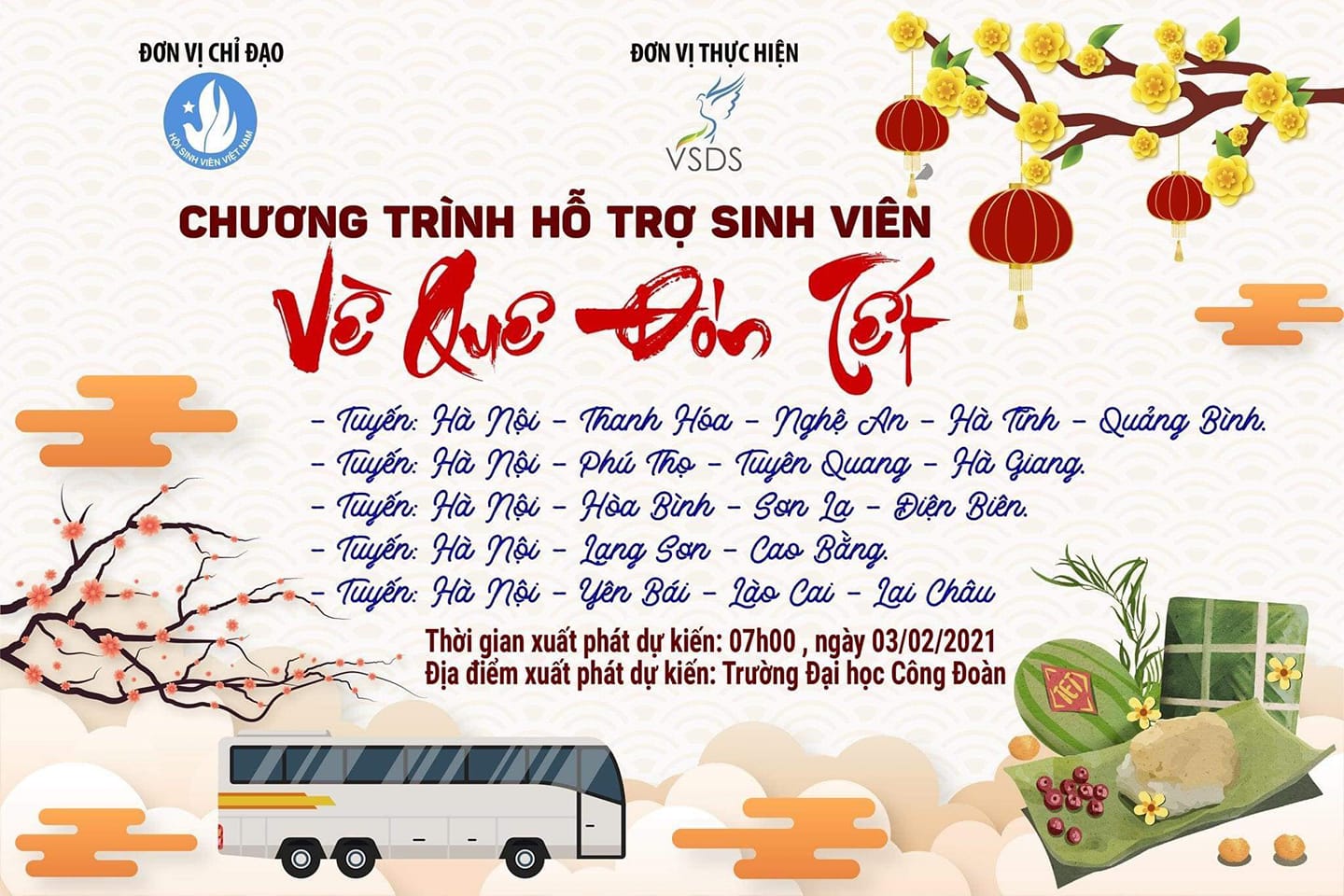 Chương trình hỗ trợ sinh viên “Về quê đón tết” dịp Tết Nguyên đán Tân Sửu 2021