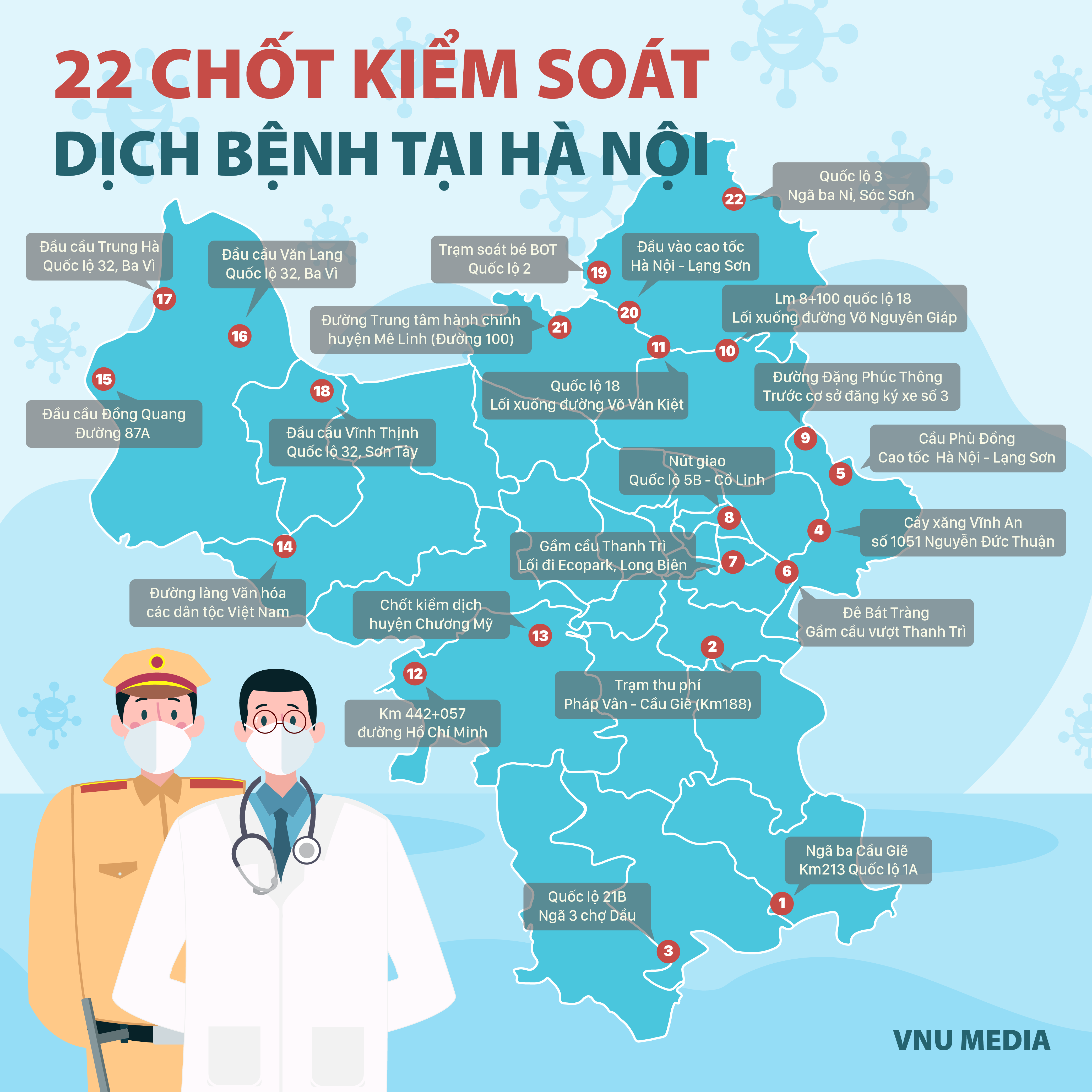 [Infographic] Các chốt kiểm dịch COVID-19 tại cửa ngõ Thủ đô Hà Nội